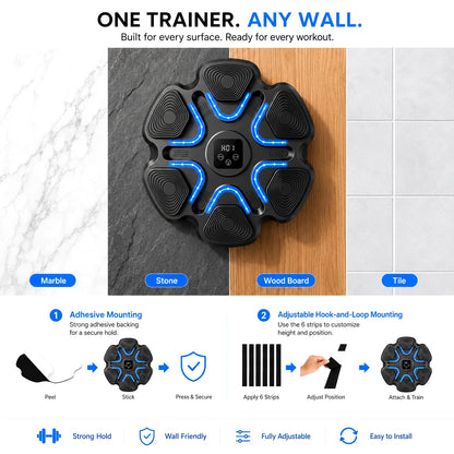 No-drill wall mounting with adhesive and hook-and-loop strips