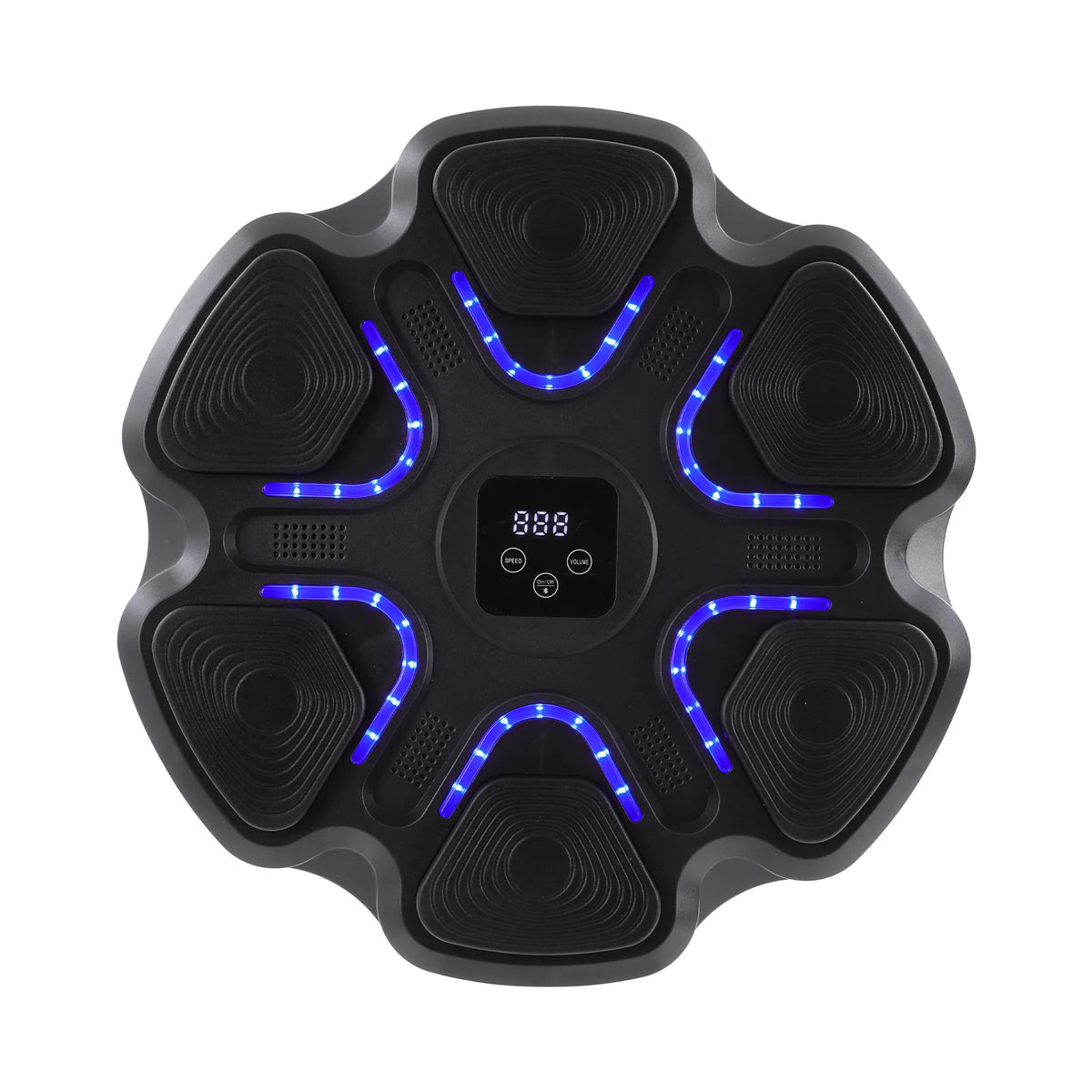 Smart music boxing machine with blue light-up target pads and hit counter