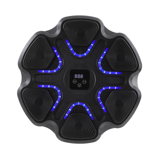 Smart music boxing machine with blue light-up target pads and hit counter